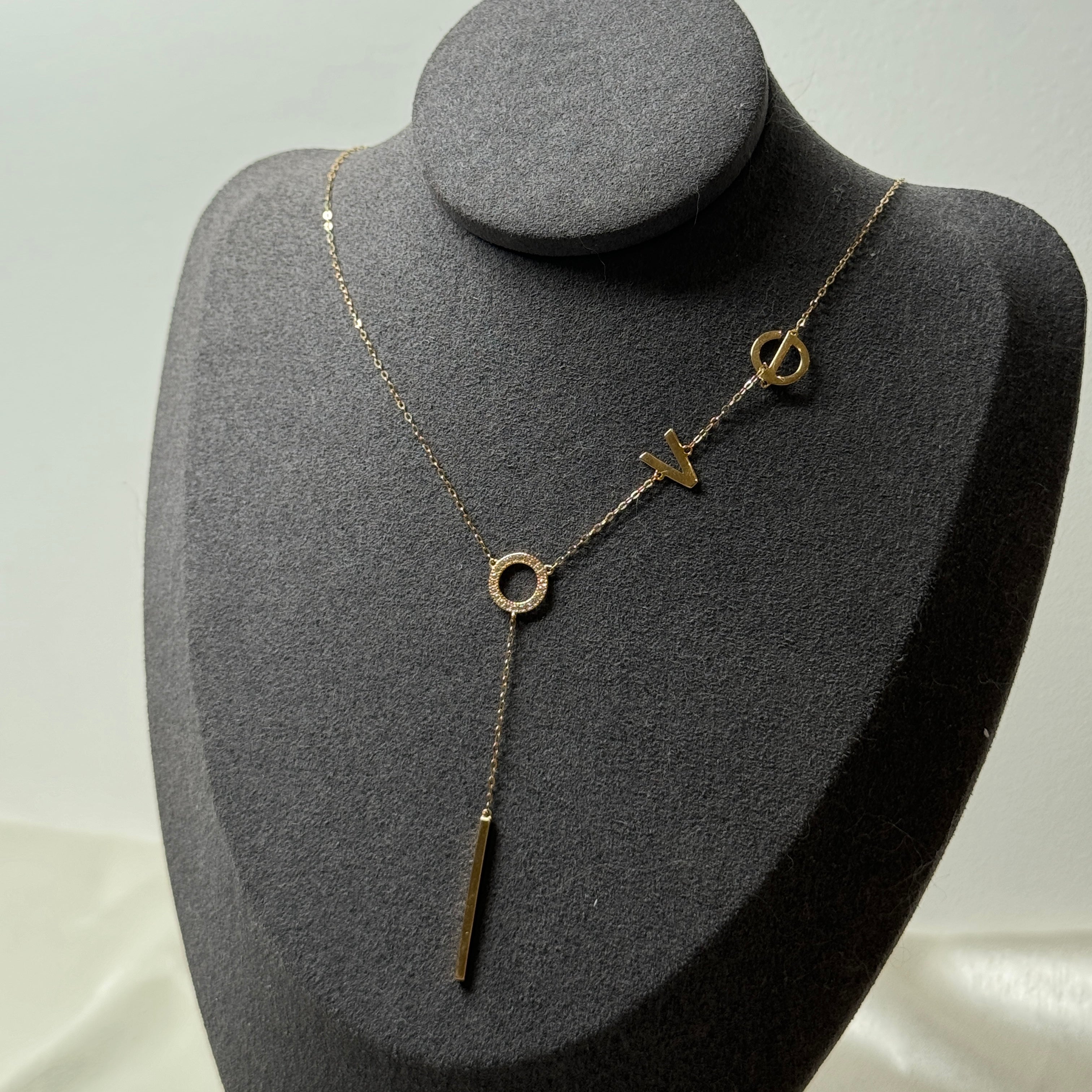 14K Yellow Gold Simple LOVE Letter Necklace