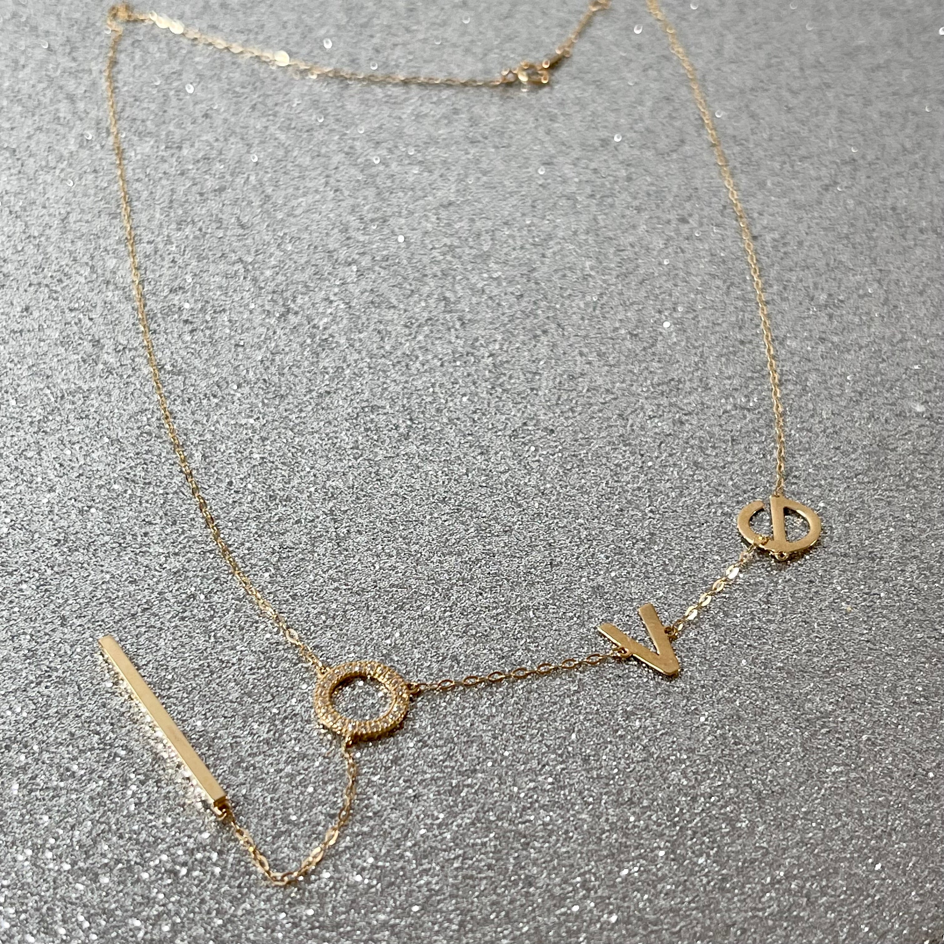 14K Yellow Gold Simple LOVE Letter Necklace