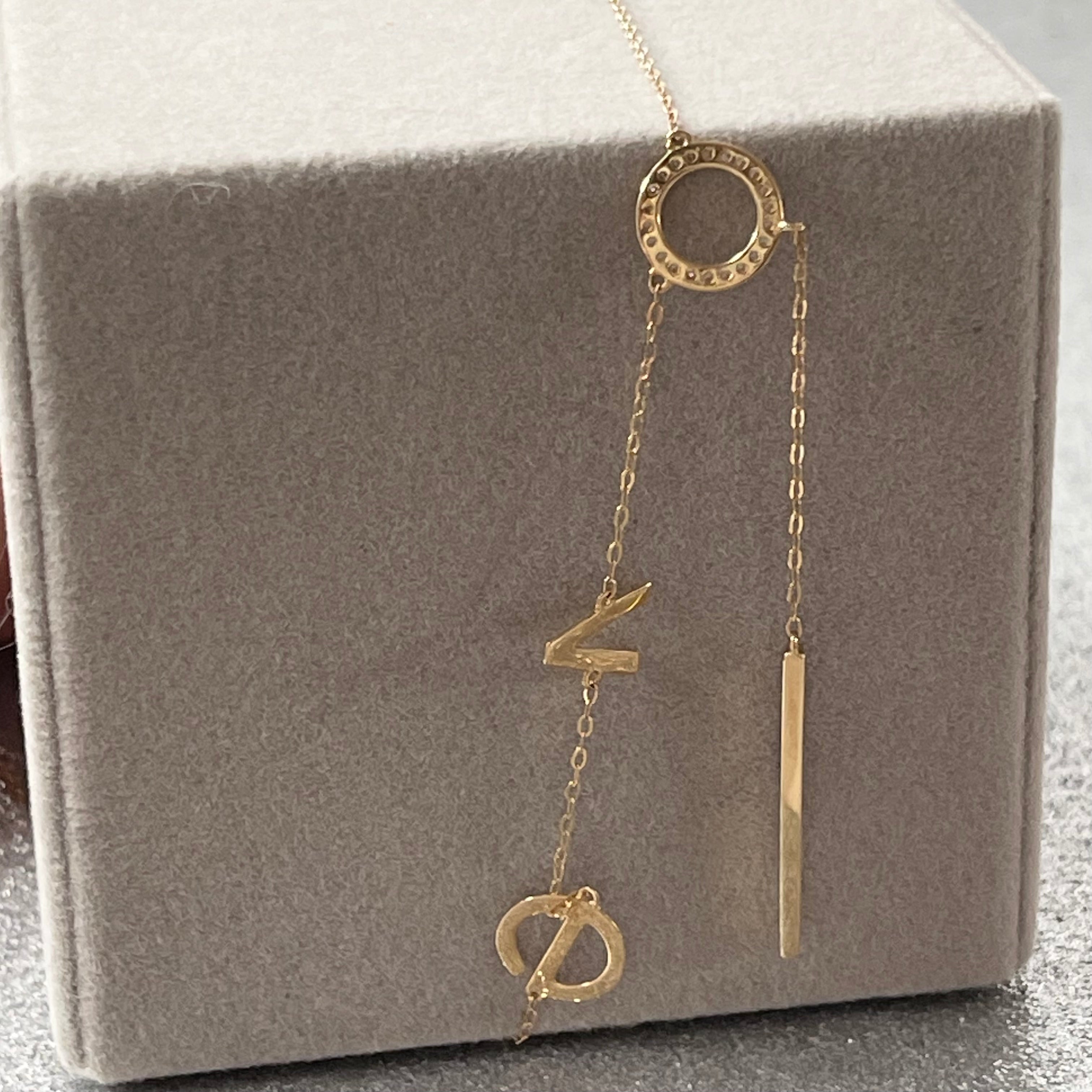 14K Yellow Gold Simple LOVE Letter Necklace