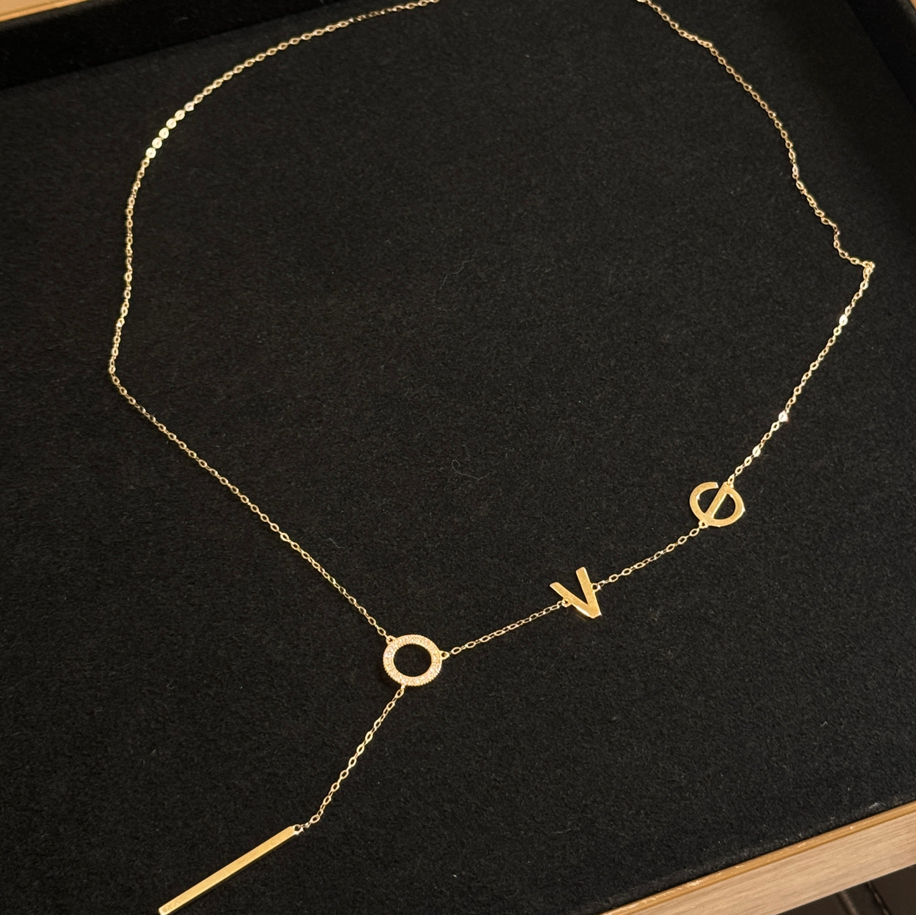 14K Yellow Gold Simple LOVE Letter Necklace