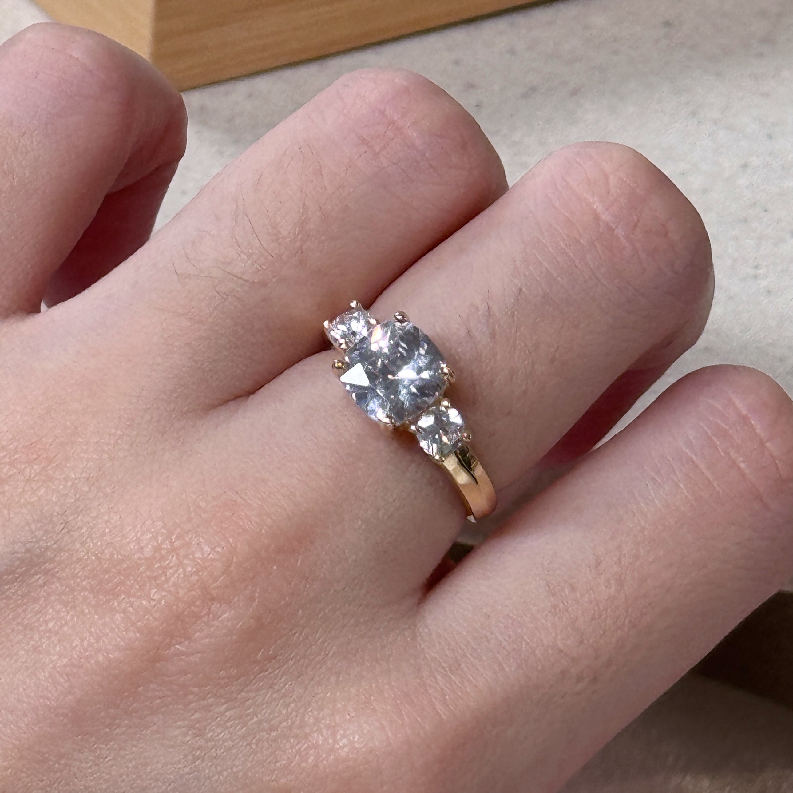 14K Yellow Gold Three Stones Engagement Ring