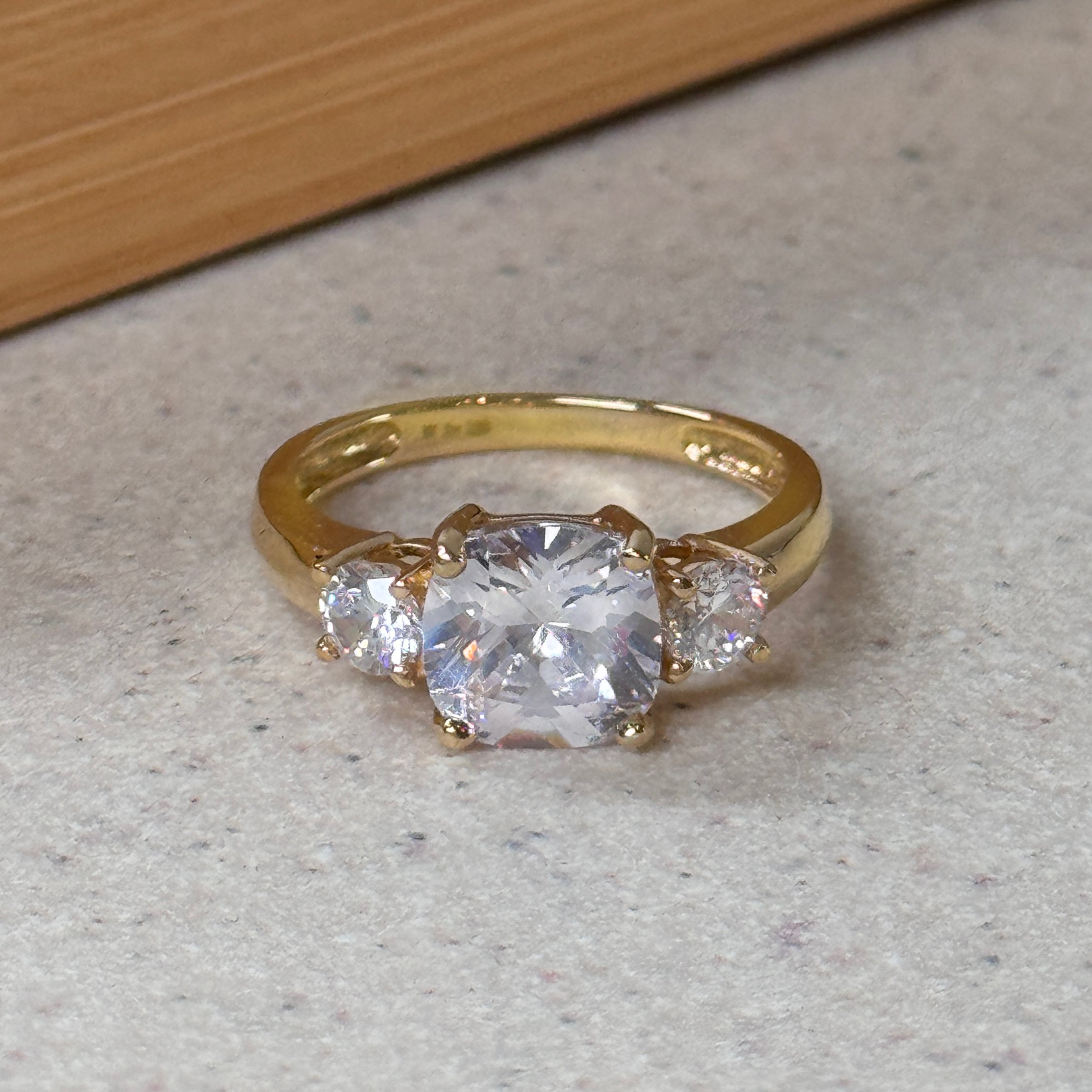 14K Yellow Gold Three Stones Engagement Ring