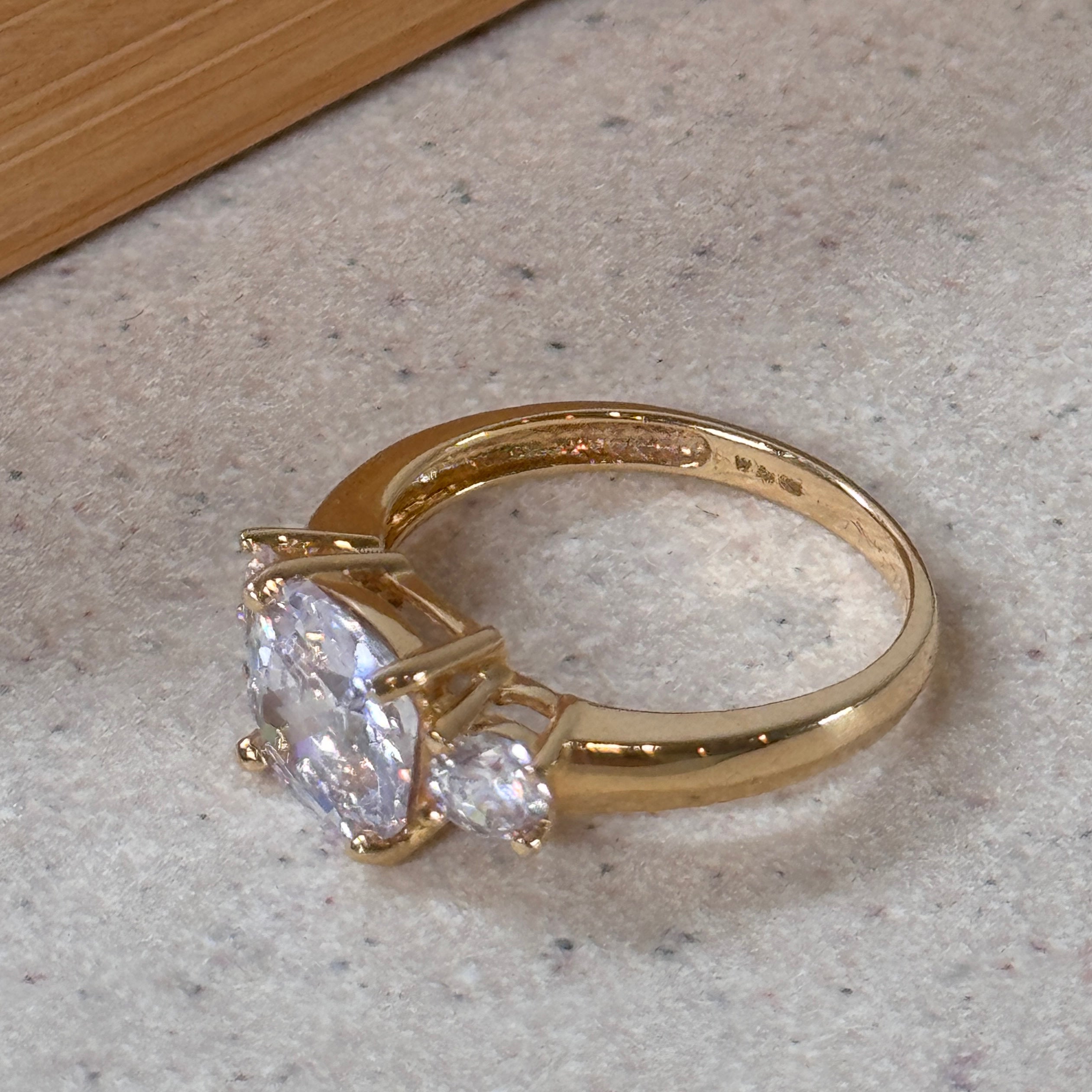14K Yellow Gold Three Stones Engagement Ring