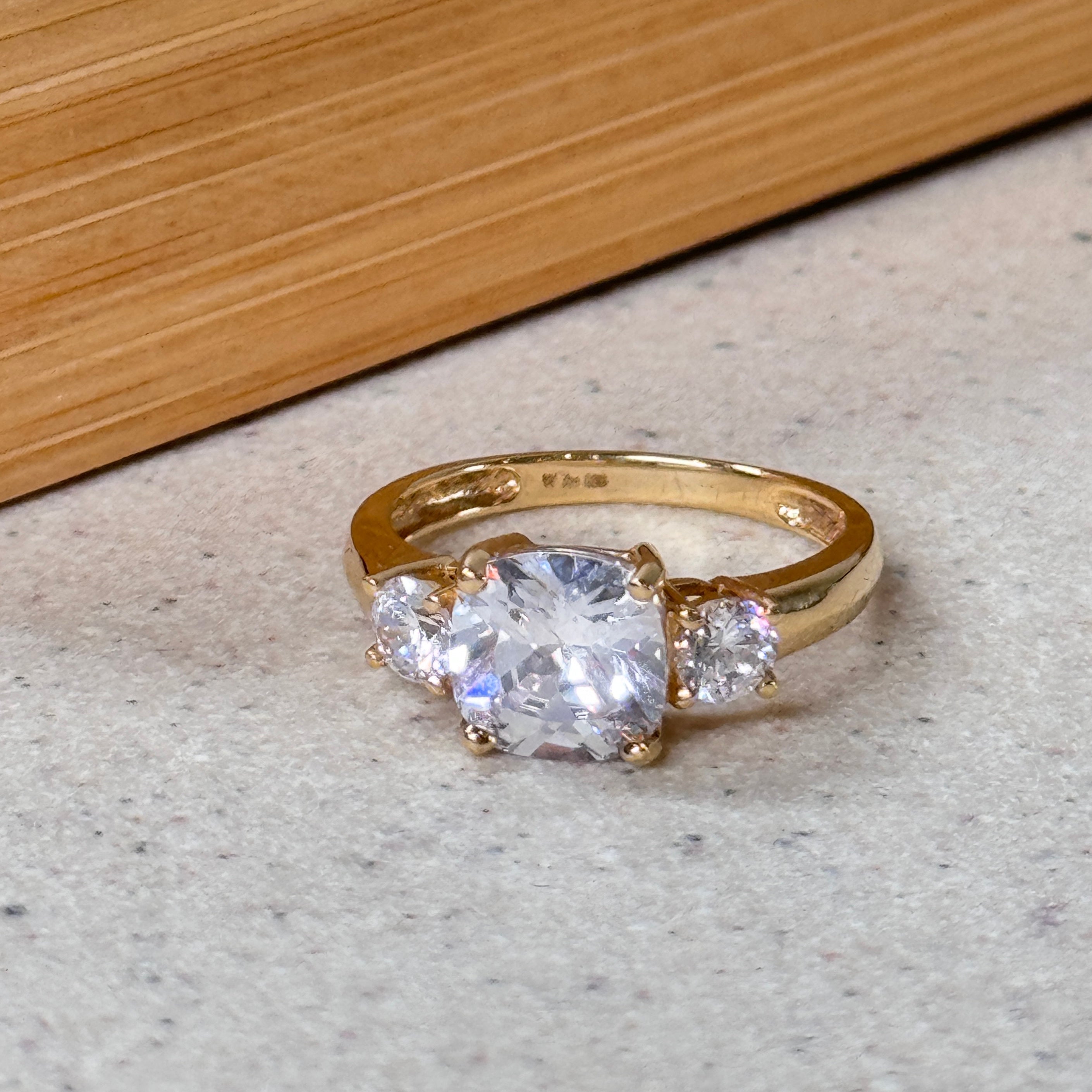 14K Yellow Gold Three Stones Engagement Ring