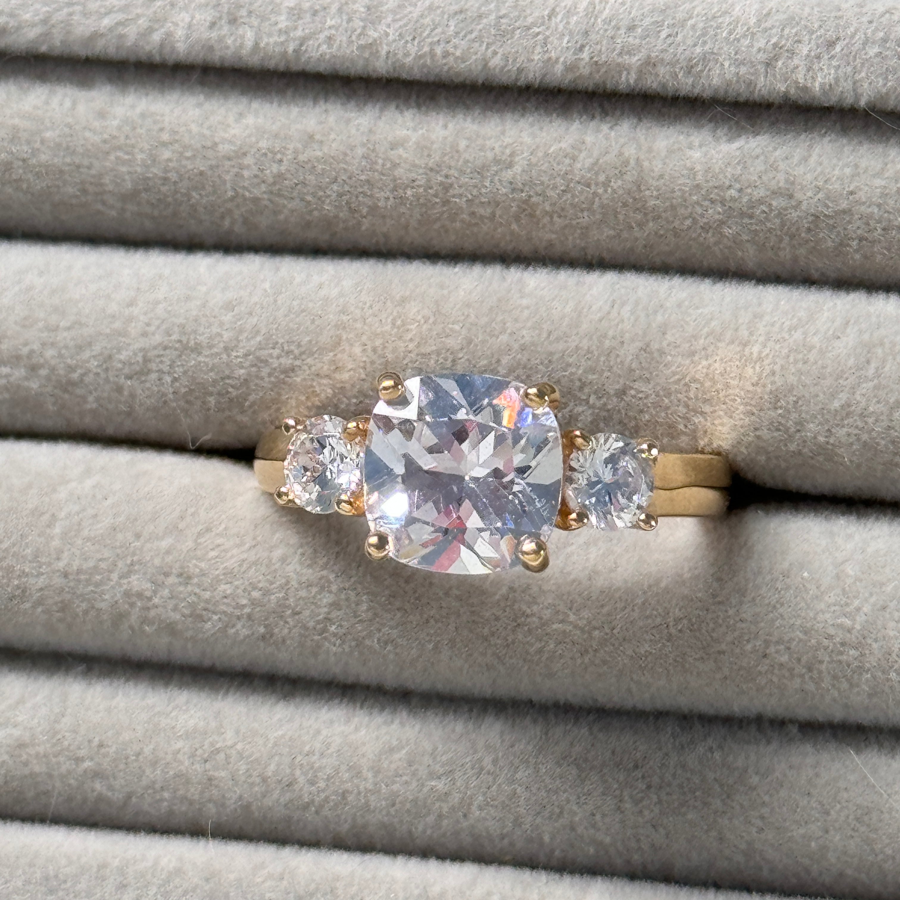 14K Yellow Gold Three Stones Engagement Ring
