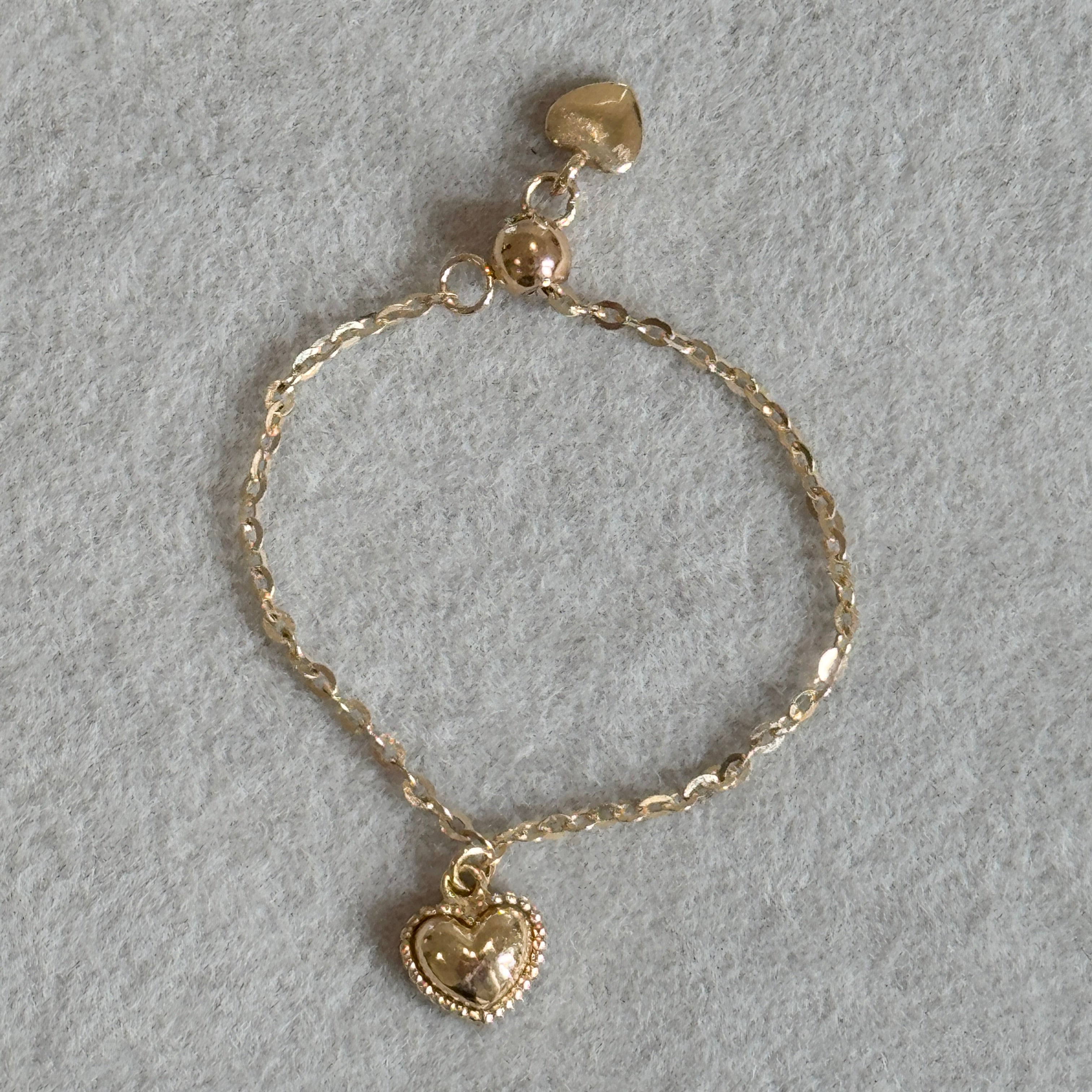 14K Love Puffed Heart Charm Dangle Chain Rings