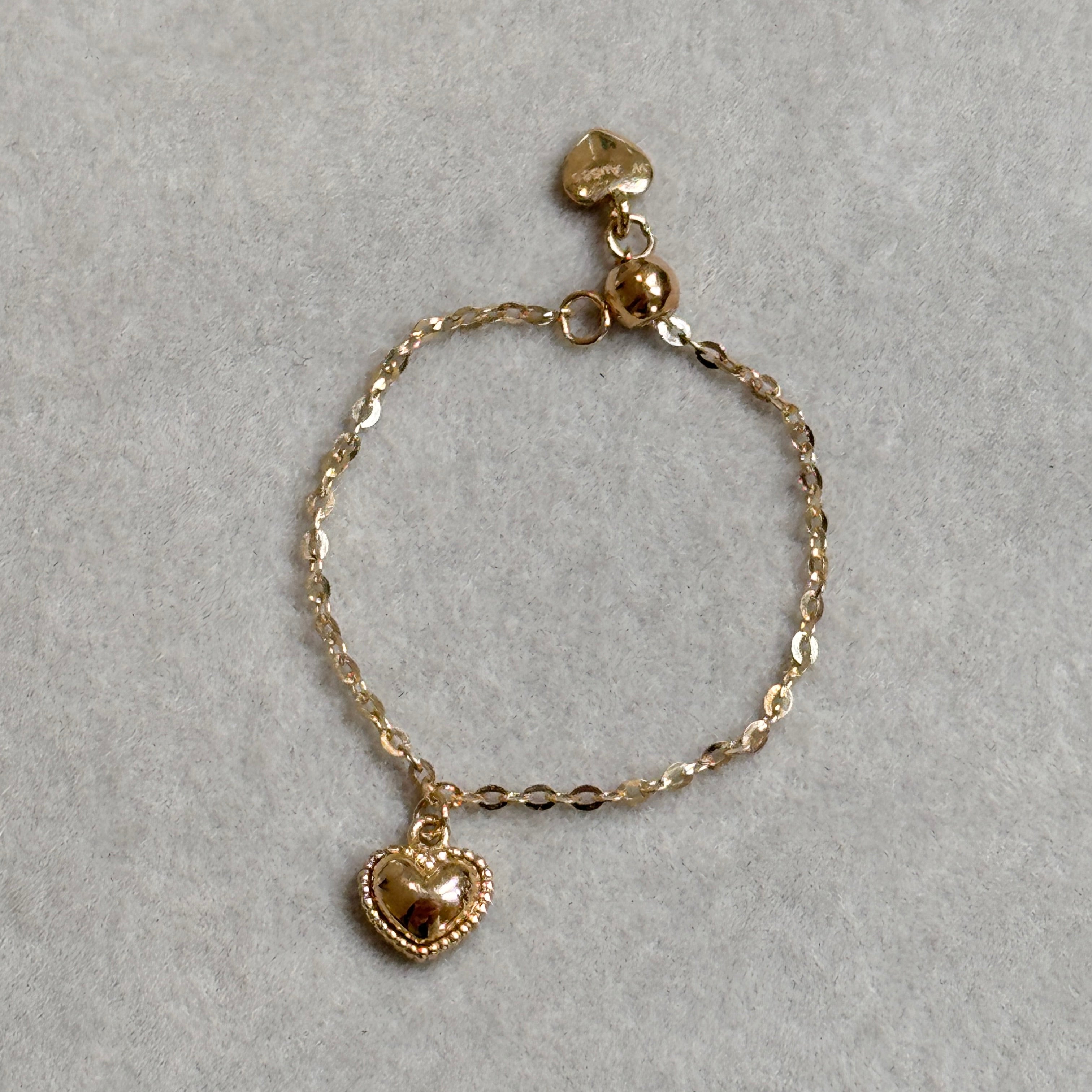 14K Love Puffed Heart Charm Dangle Chain Rings