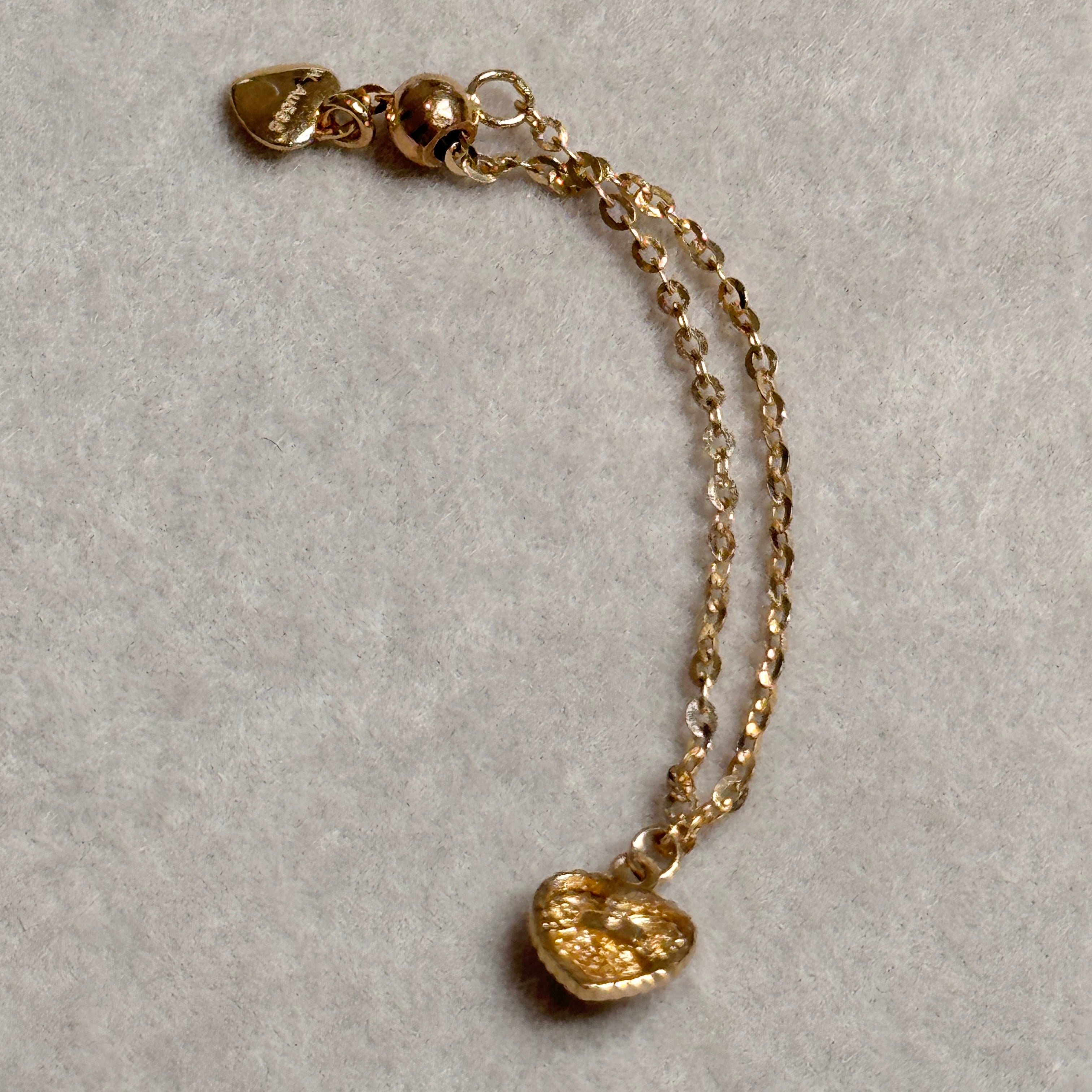 14K Love Puffed Heart Charm Dangle Chain Rings