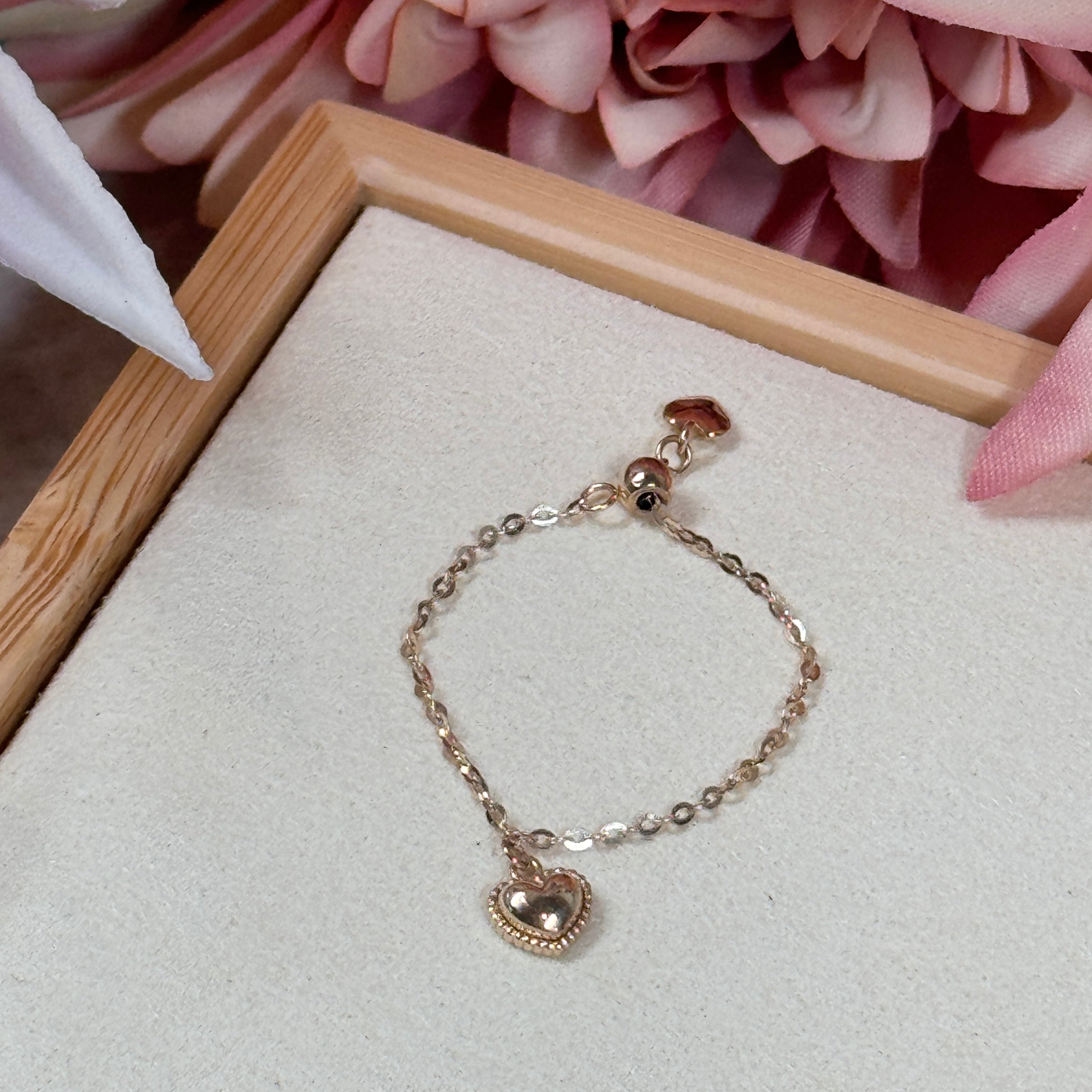 14K Love Puffed Heart Charm Dangle Chain Rings