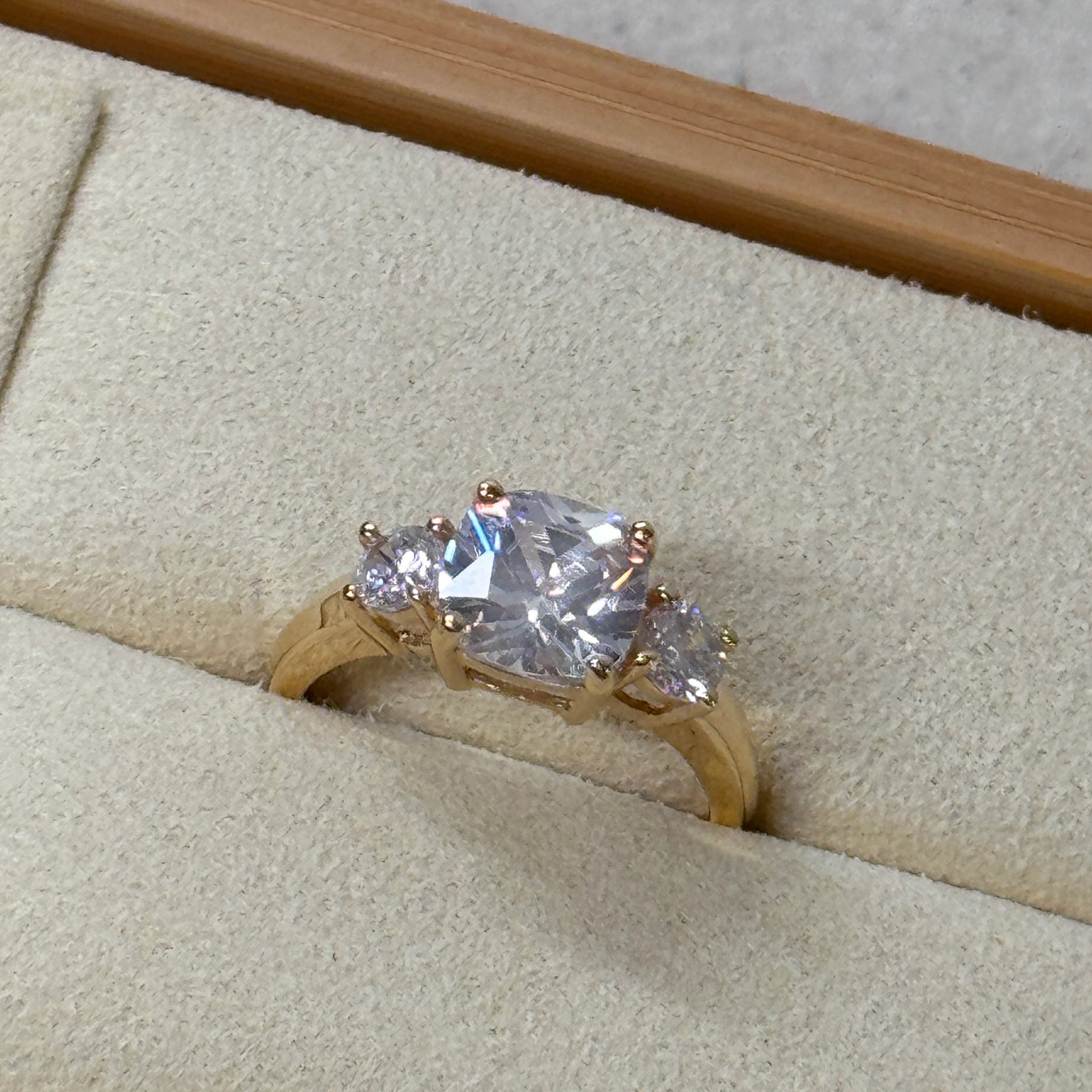 14K Yellow Gold Three Stones Engagement Ring